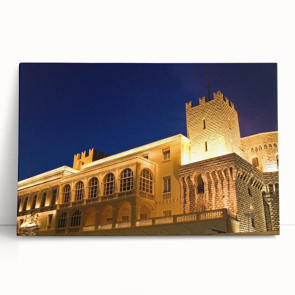 Black and white photograph of Monaco scenery on stretched canvas, ideal for kitchen wall art.