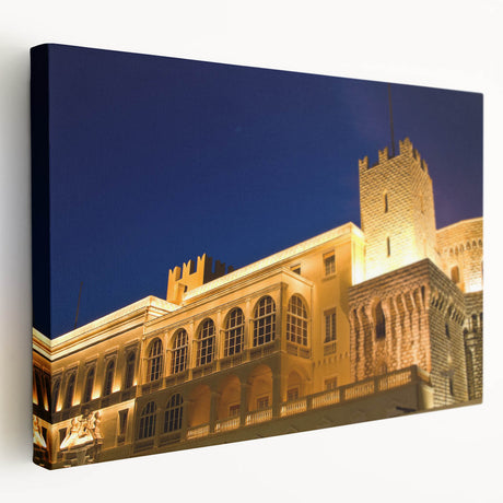 Panoramic view of Monaco coastline on large stretched canvas, featuring deep blue and turquoise sea colors.