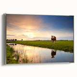 Framed canvas landscape art painting of a European countryside in muted earth tones, ideal for a living room or study.