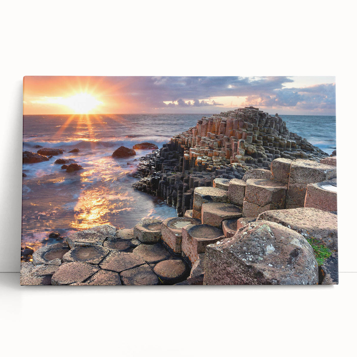 Black and white photograph of a Northern Ireland landscape on stretched canvas, suitable as large kitchen wall art.