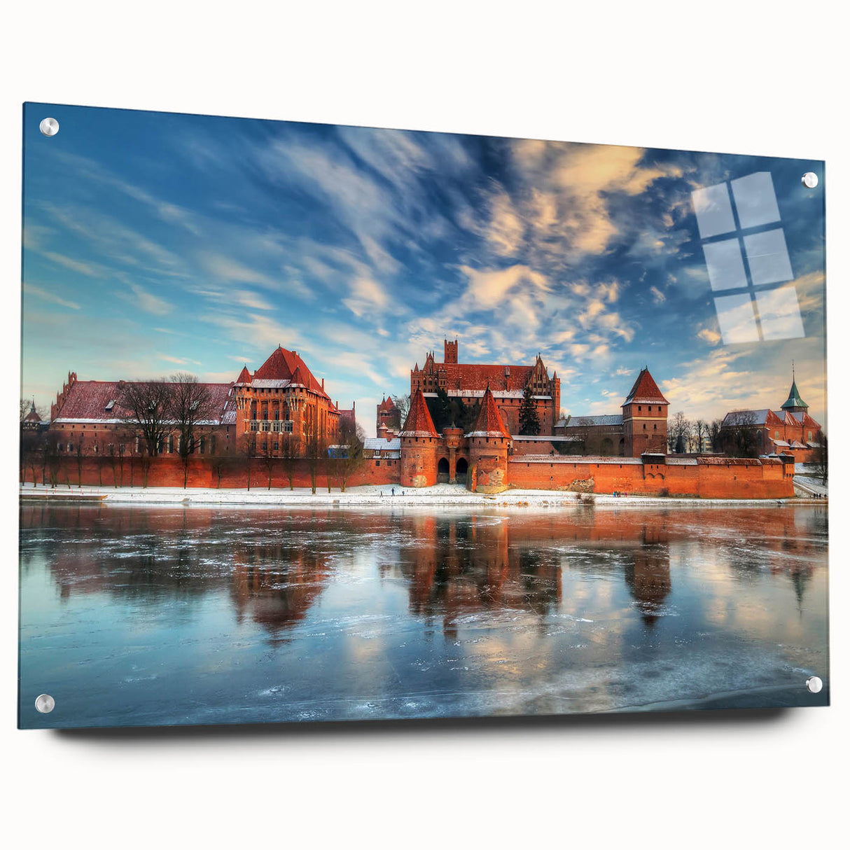 Acrylic print of a European landscape in muted earth tones, suitable for bedroom or dining room decor.
