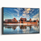 Black and white framed canvas depicting a vintage European landscape, ideal for bedroom wall decor.