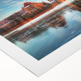 Art deco poster featuring a vibrant European scenery on rolled canvas, suitable for dining room decor.