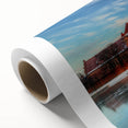 Art Deco poster of a European scenery in muted pastel colors on rolled canvas, ideal for nursery wall art.