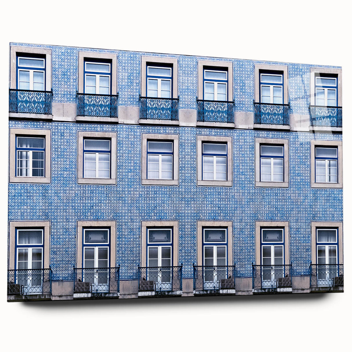 Acrylic print of Lisbon scenery in muted earth tones, ideal for bedroom or dining room art.