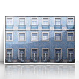 Framed acrylic print of Lisbon scenery in art deco style, featuring muted earth tones, ideal for modern art wall decor.