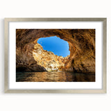 Extra large abstract art print depicting a textured European scenery in muted earth tones, framed with a silver mat.