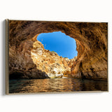 Framed canvas depicting a vintage-style Portuguese landscape in muted gold and black tones, ideal for bedroom wall decor.