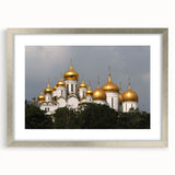 Extra large framed abstract art print of Moscow skyline in textured silver, ideal for living room decor.