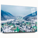 Large abstract wall art of Sochi scenery in muted blues and greens on acrylic glass.