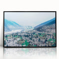 Large abstract wall art of Sochi, Russia, in muted gray and blue tones on a framed acrylic.