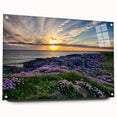 Acrylic print of a Scottish landscape, featuring muted green and blue tones, ideal for dining room wall art.