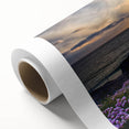 Art Deco style poster of a serene Scottish landscape on rolled canvas, suitable for nursery wall art or dining room decor.