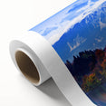 Art Deco poster of a Slovenian landscape in muted earth tones on rolled canvas, ideal for nursery wall art.