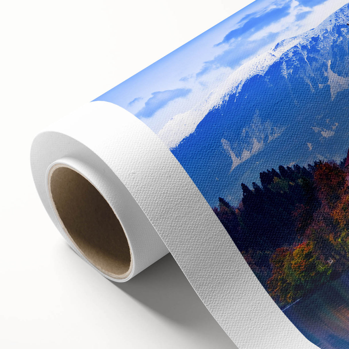 Art Deco poster of a Slovenian landscape in muted earth tones on rolled canvas, ideal for nursery wall art.