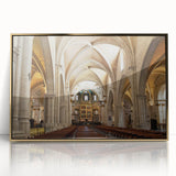 Large acrylic print of a mid-century modernist Valencia cityscape in golden tones, ideal for modern art wall decor.