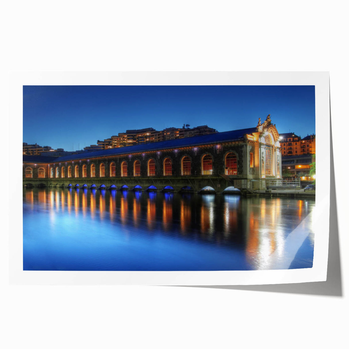 Geneva, Switzerland landscape with vibrant green and blue tones on a rolled print, ideal for art wall dining room.
