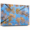 Large abstract wall art of a European scenery in muted blue and green tones on acrylic glass, ideal for dining room decor.
