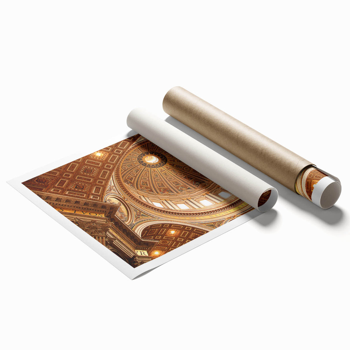 Extra large rolled print of the Vatican scenery with floral accents in muted earth tones.