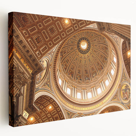 Side view of a stretched canvas depicting the Vatican scenery in muted earth tones, suitable for kitchen wall art.