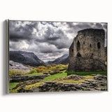 Framed canvas featuring a vintage-style landscape painting of the Welsh countryside.