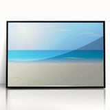 Large abstract wall art depicting Acapulco scenery in mid-century modernist style, framed in black acrylic.