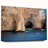 Acrylic print of a large abstract depiction of Baja California scenery in blue and green tones.