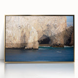 Framed acrylic print of Baja California scenery in gold tones, ideal for modern art wall decor.