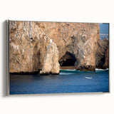 Framed canvas of a vintage-style landscape art painting depicting Baja California scenery in colorful hues.