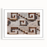 Large abstract wall art depicting a Mexican Oaxaca landscape in vibrant sunset tones, framed with a white mat.