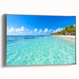 Landscape art painting of Quintana Roo, Mexico, featuring vibrant colors on a silver-framed canvas.