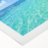 Art deco poster of Quintana Roo scenery in muted blue and green tones on rolled canvas, suitable for dining room wall art.