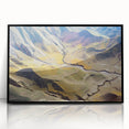 Large abstract wall art depicting a Middle Eastern scenery in muted earth tones on a framed acrylic.