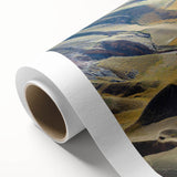 Art deco poster of a Middle Eastern landscape in muted earth tones on rolled canvas, ideal for nursery wall art.