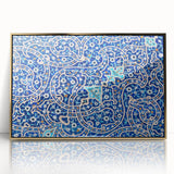 Framed acrylic print of a Middle Eastern landscape in gold and earth tones, ideal for modern art wall decor.