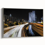 Framed canvas landscape art painting featuring a vintage-style Tel Aviv cityscape in vibrant colors.