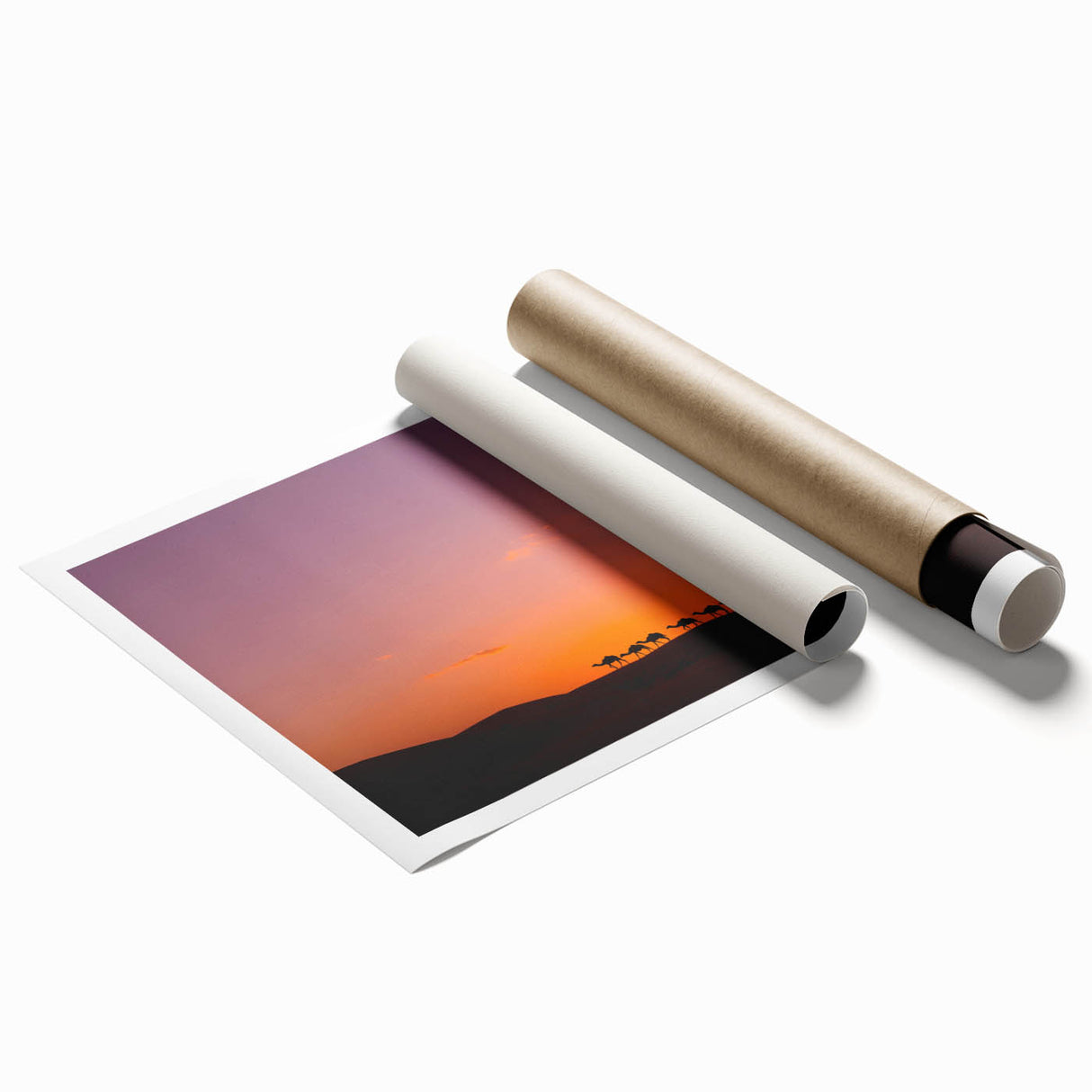 Extra large rolled print featuring a Middle Eastern scenery in muted earth tones.