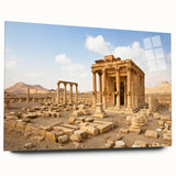Large abstract wall art of a Middle Eastern Syrian scenery in muted earth tones on acrylic glass.