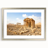 Textured abstract art print depicting a Middle Eastern landscape in muted earth tones on a framed canvas.