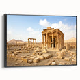 Black and white framed canvas of a vintage Syrian landscape, ideal for bedroom wall decor.