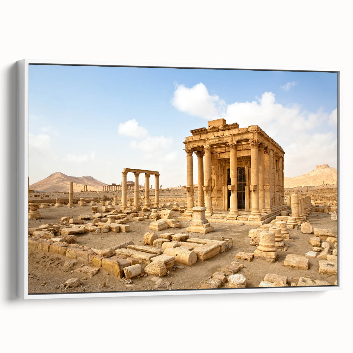 Vintage poster art of a Syrian landscape on framed canvas, featuring colorful art in extra large format.