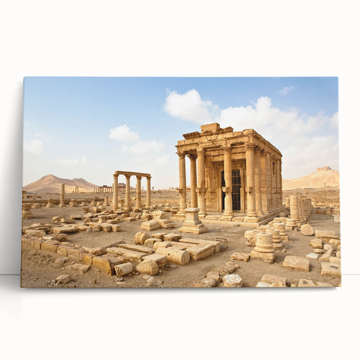 Black and white large canvas print of a Middle Eastern Syrian landscape, ideal for kitchen or bedroom wall art.