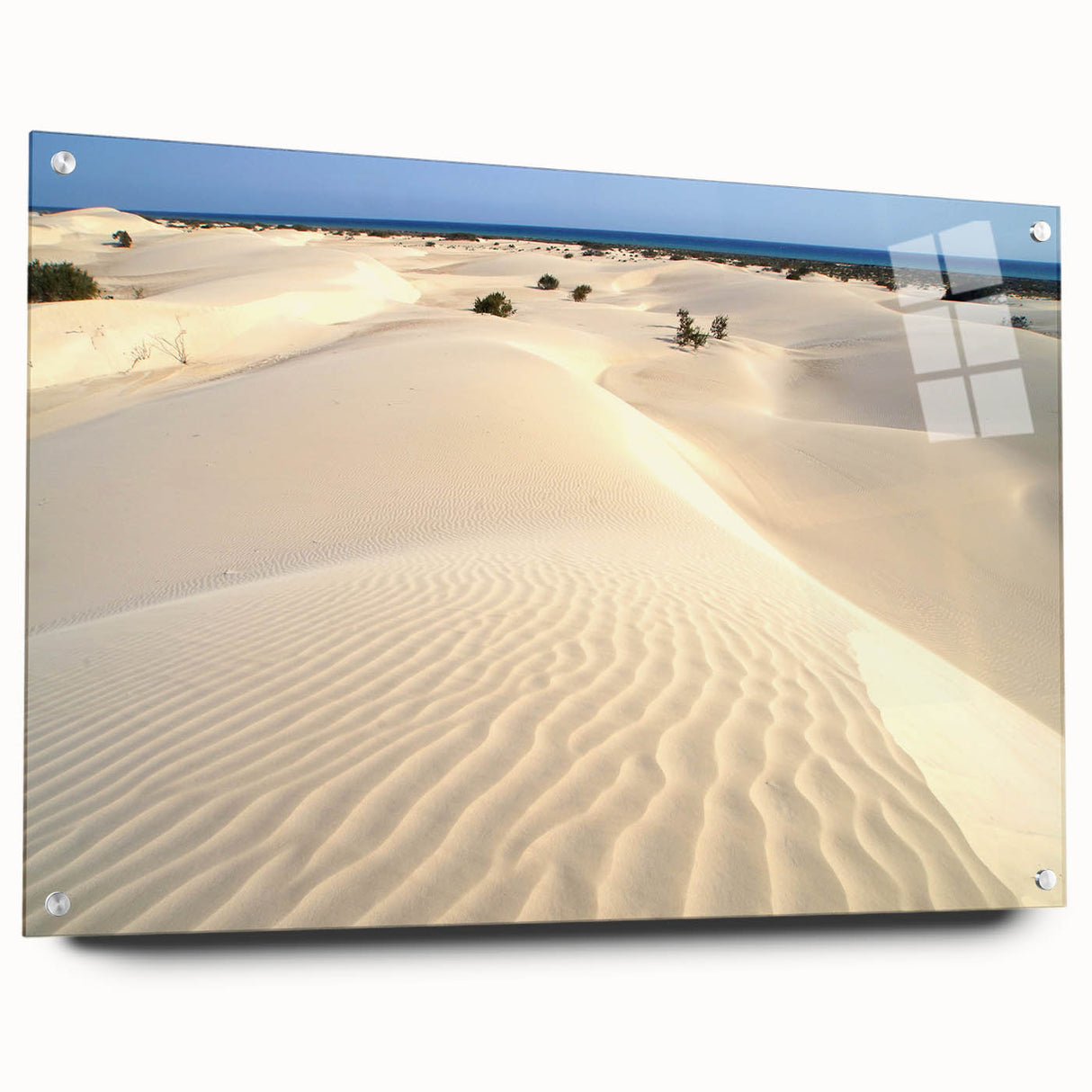 Acrylic glass print of a Middle Eastern landscape in muted earth tones, ideal for bedroom or dining room decor.