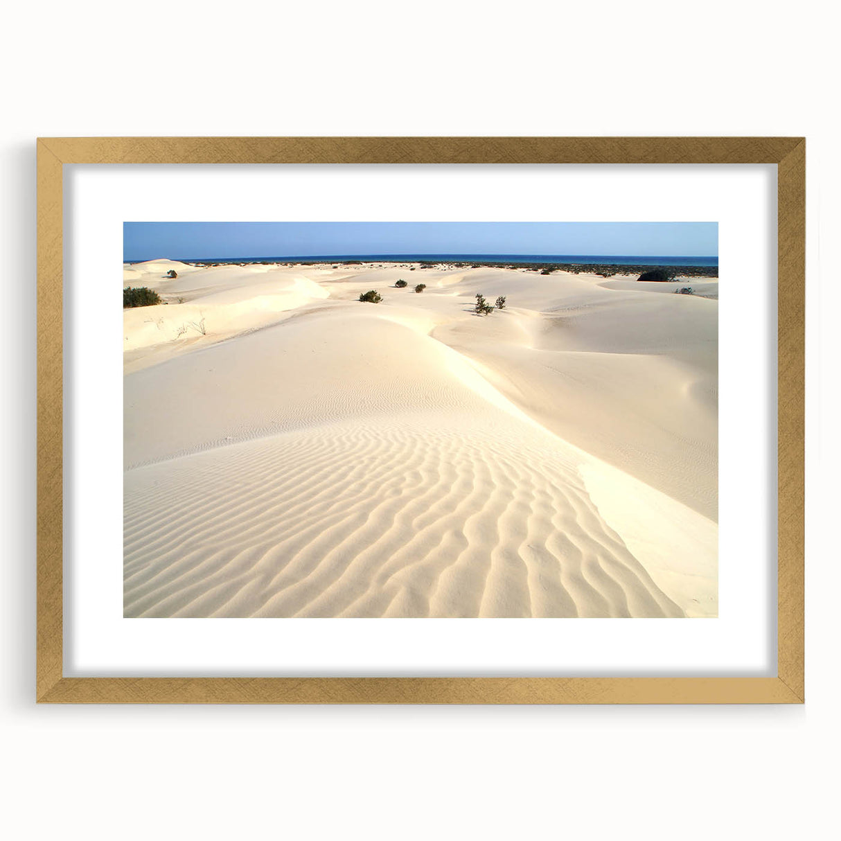 Extra large abstract art print featuring textured scenery of Middle Eastern Yamen in gold frame with mat.