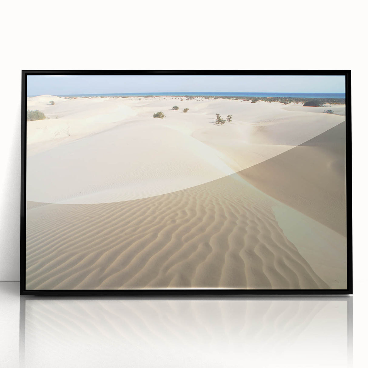 Large abstract wall art depicting a Middle-Eastern landscape in muted earth tones on a framed acrylic.
