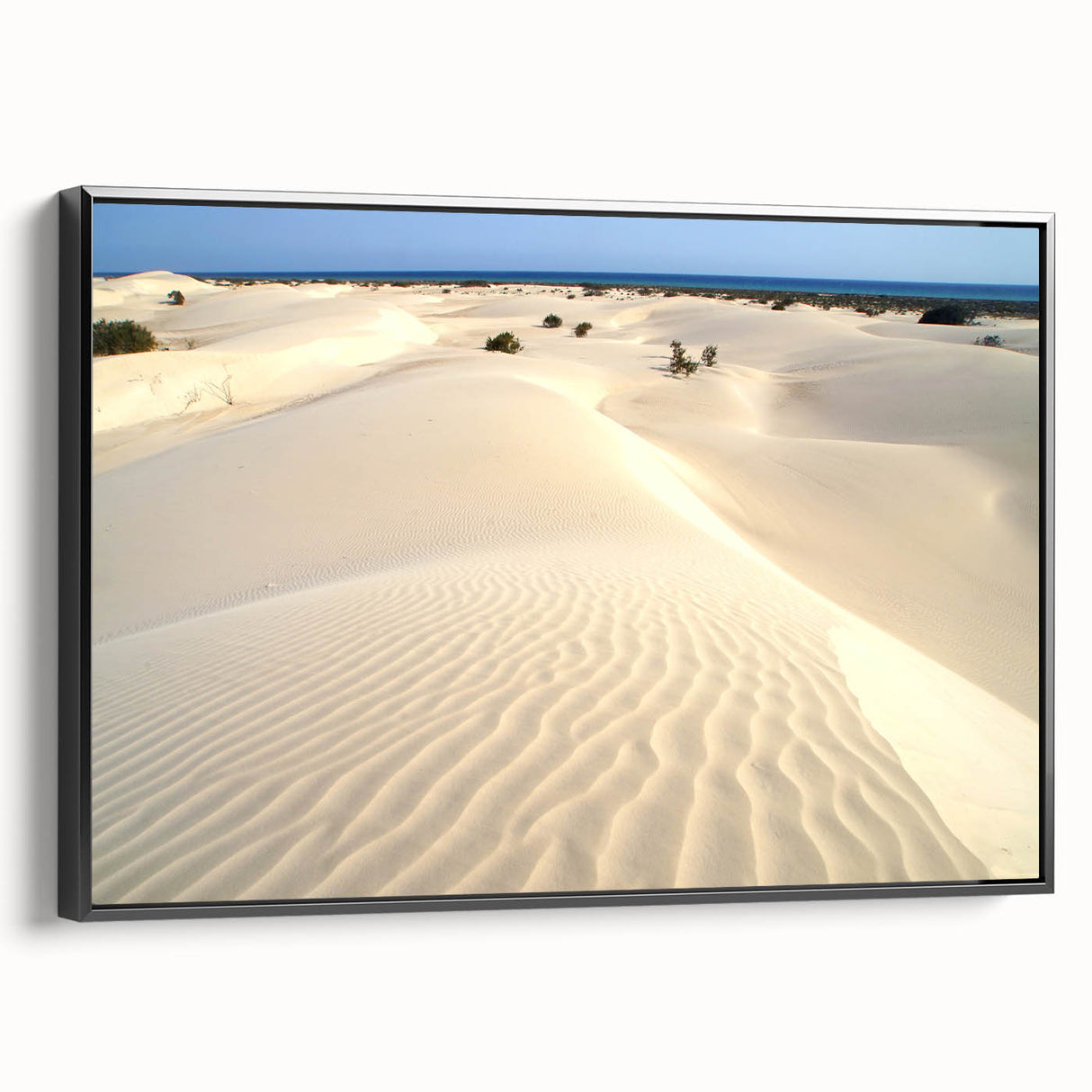 Black and white framed canvas of a vintage Middle Eastern landscape, ideal for bedroom wall decor.