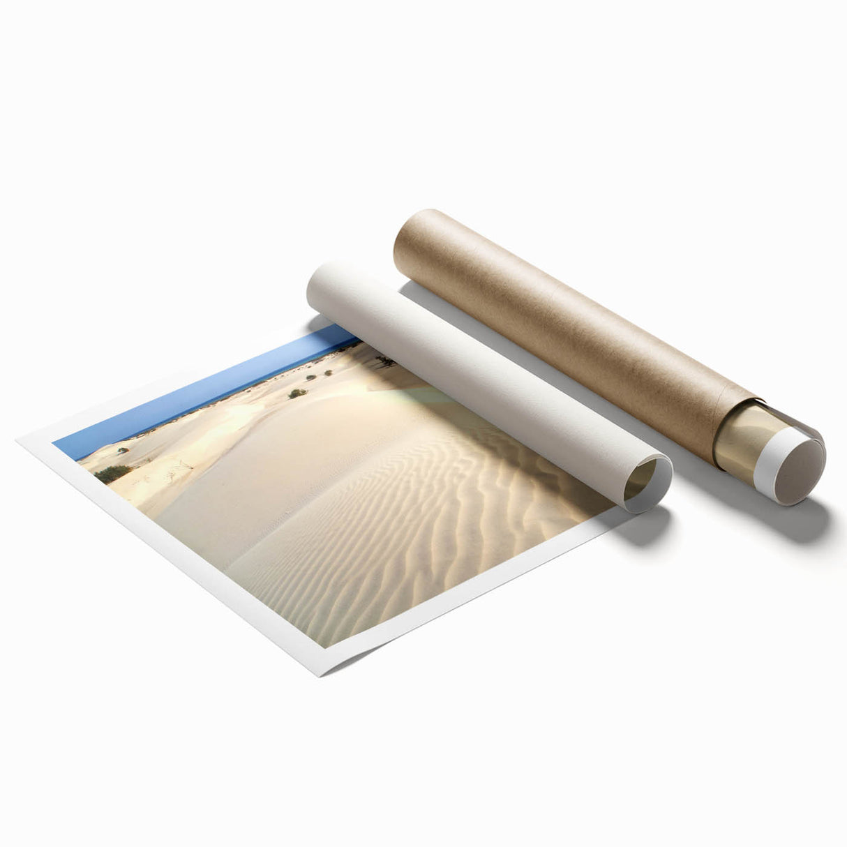 Extra large rolled print of a Middle Eastern scenery in muted earth tones.