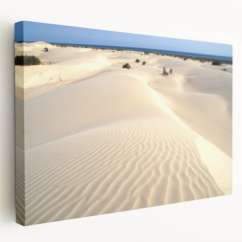 Middle Eastern landscape on stretched canvas, featuring earthy tones and architectural silhouettes.