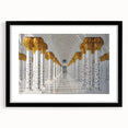 Abstract art print featuring colorful, textured patterns on a large black-framed canvas, suitable for living room decor.