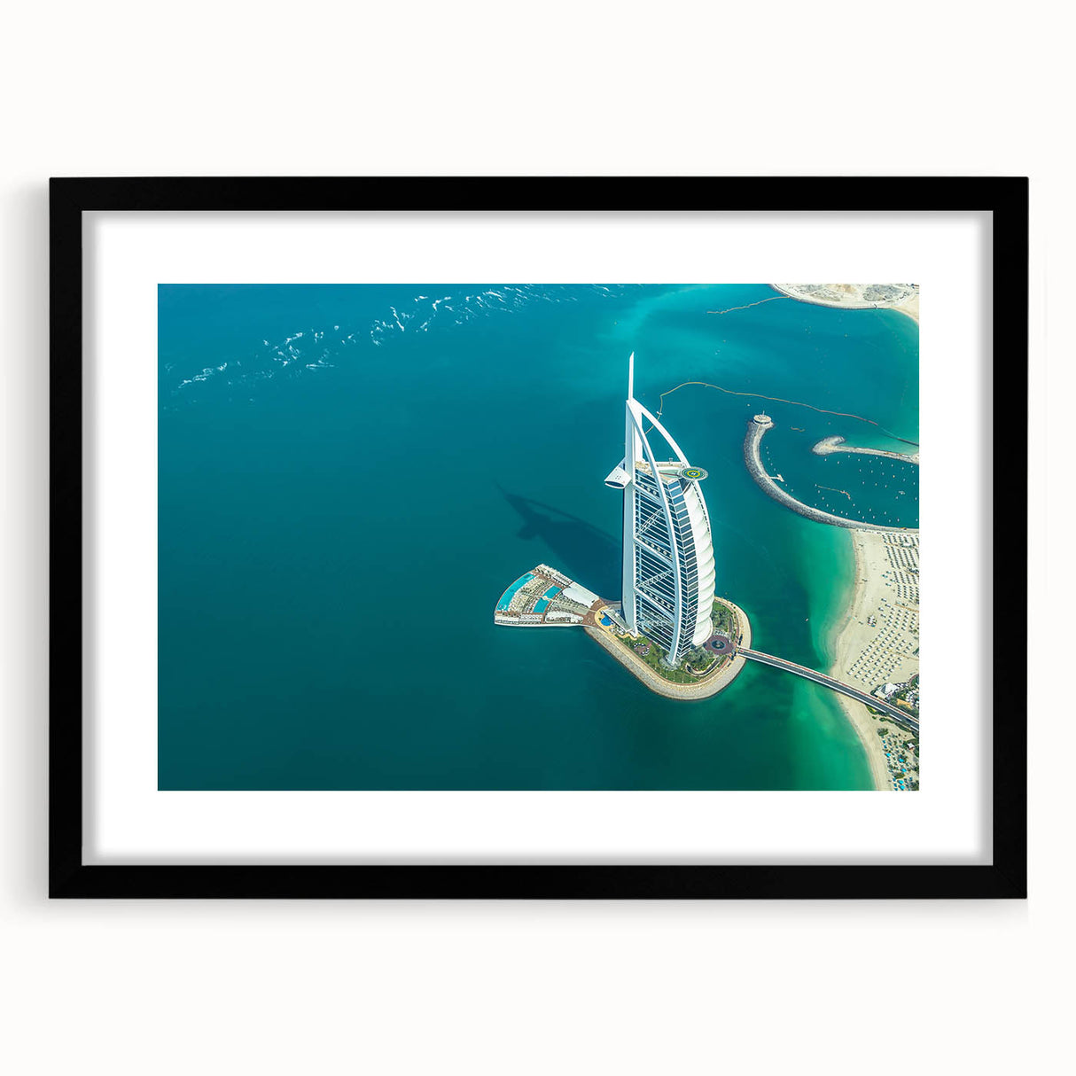 Extra large abstract art print of the Burj Khalifa with vibrant, colorful textures on a framed black mat.